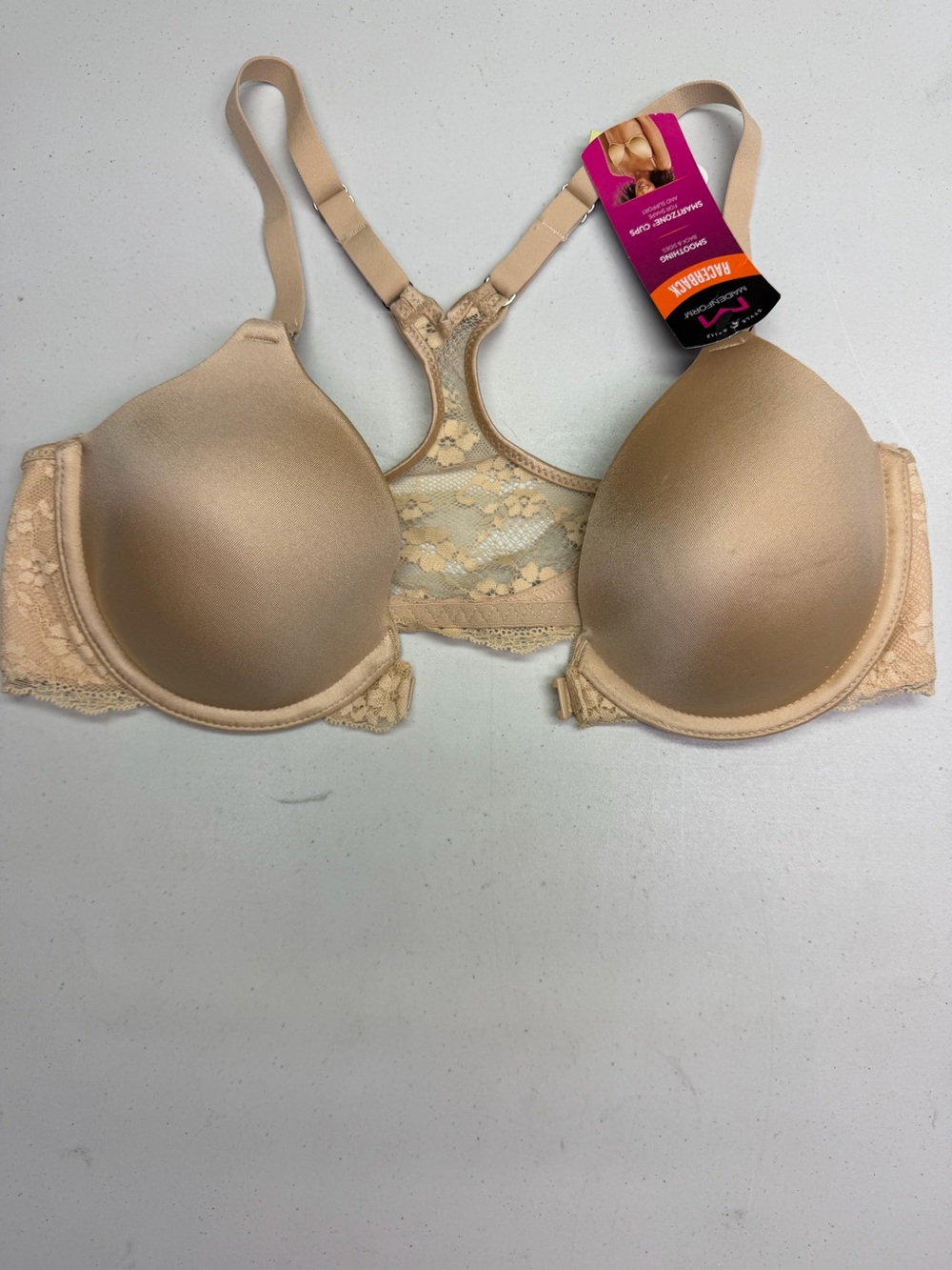 NWT Maidenform One Fab Fit Lace Racerback Front-Close Bra Latte 34B *P1015
